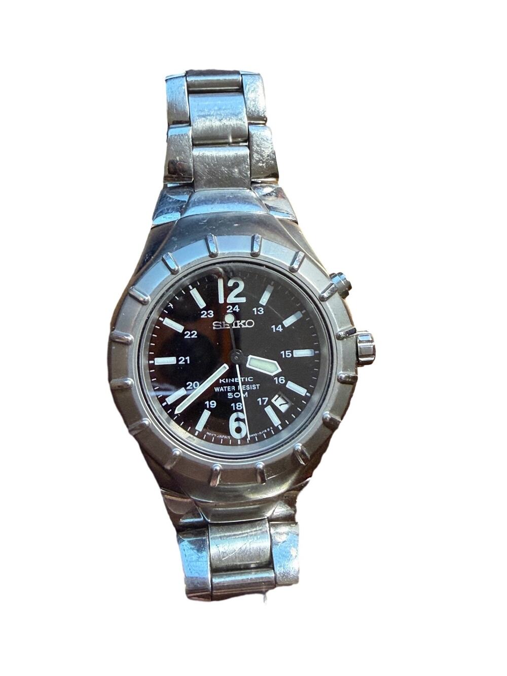 Seiko Kinetic Men's Watch Stainless Steel Black Dial 50M Date